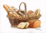 A basket of bread _watercolor sketch 麵包籃 賴英澤 繪